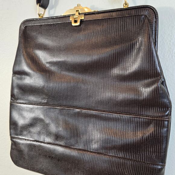 Via Spiga Purse Womens Expresso Snake Embossed Leather Classic Old Money READ - Picture 3 of 16